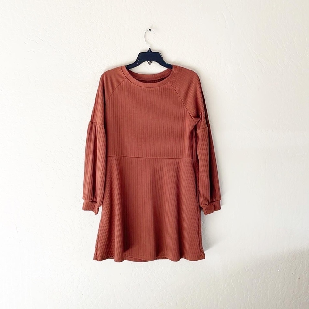 🌿Final Sale Rust Orange Ribbed Knit‎ Dress
